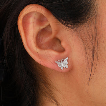 Round Cut Moissanite Diamond Butterfly Shape Stud Earrings
