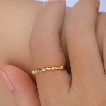Round Petite Diamond Distance Ring in 14k Solid Gold