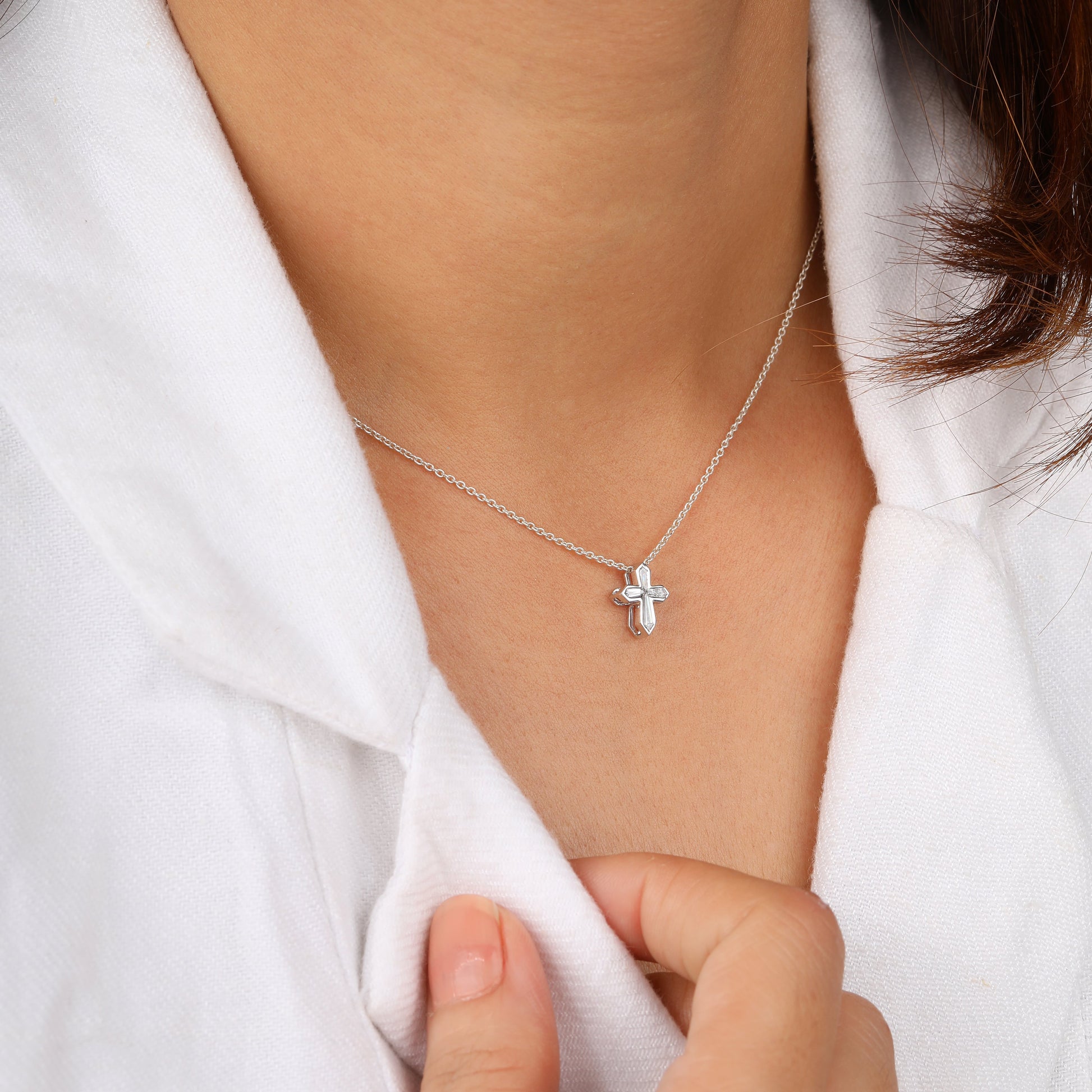 Kite Shape Diamond Cross Pendant Necklace