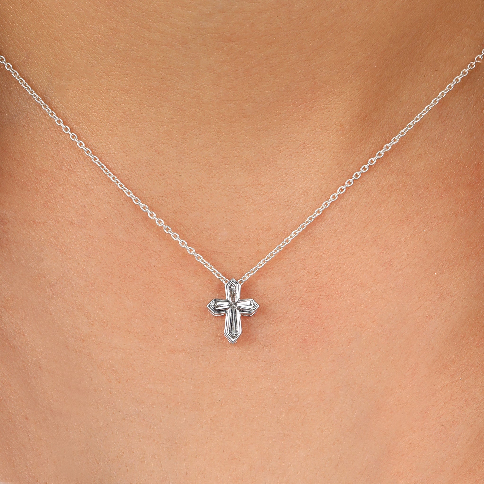 Kite Shape Diamond Cross Pendant Necklace