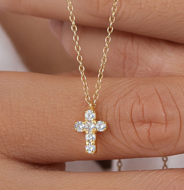 Round Lab Grown Diamond Cross Pendant Necklace with Chain