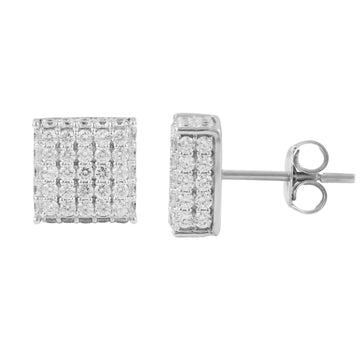 14k Solid Gold Iced Out Square Moissanite Cube Stud Earrings