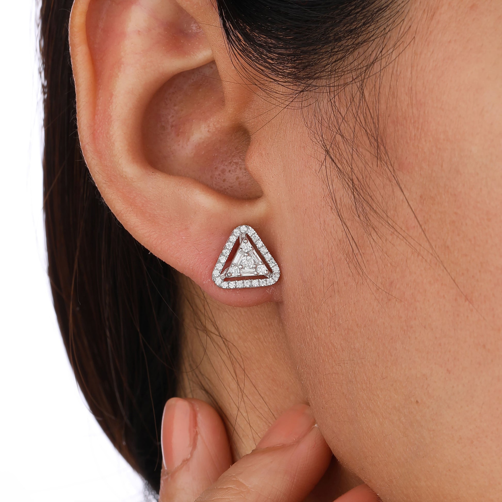Triangle Cut halo Diamond earring