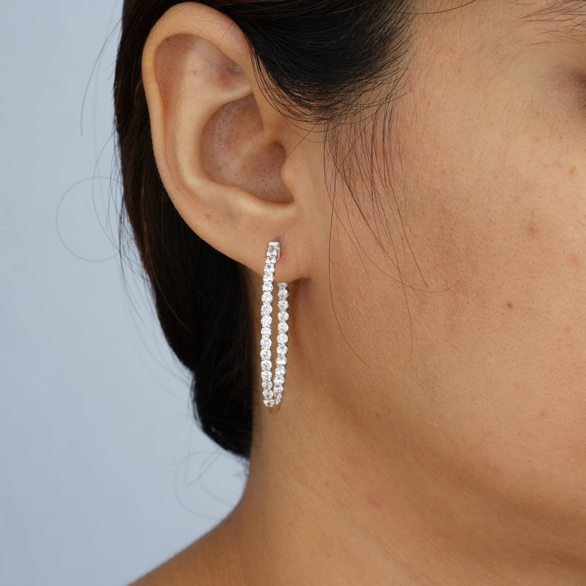 Lab Grown Diamond Inside Out Hoop Earrings wearing by girl