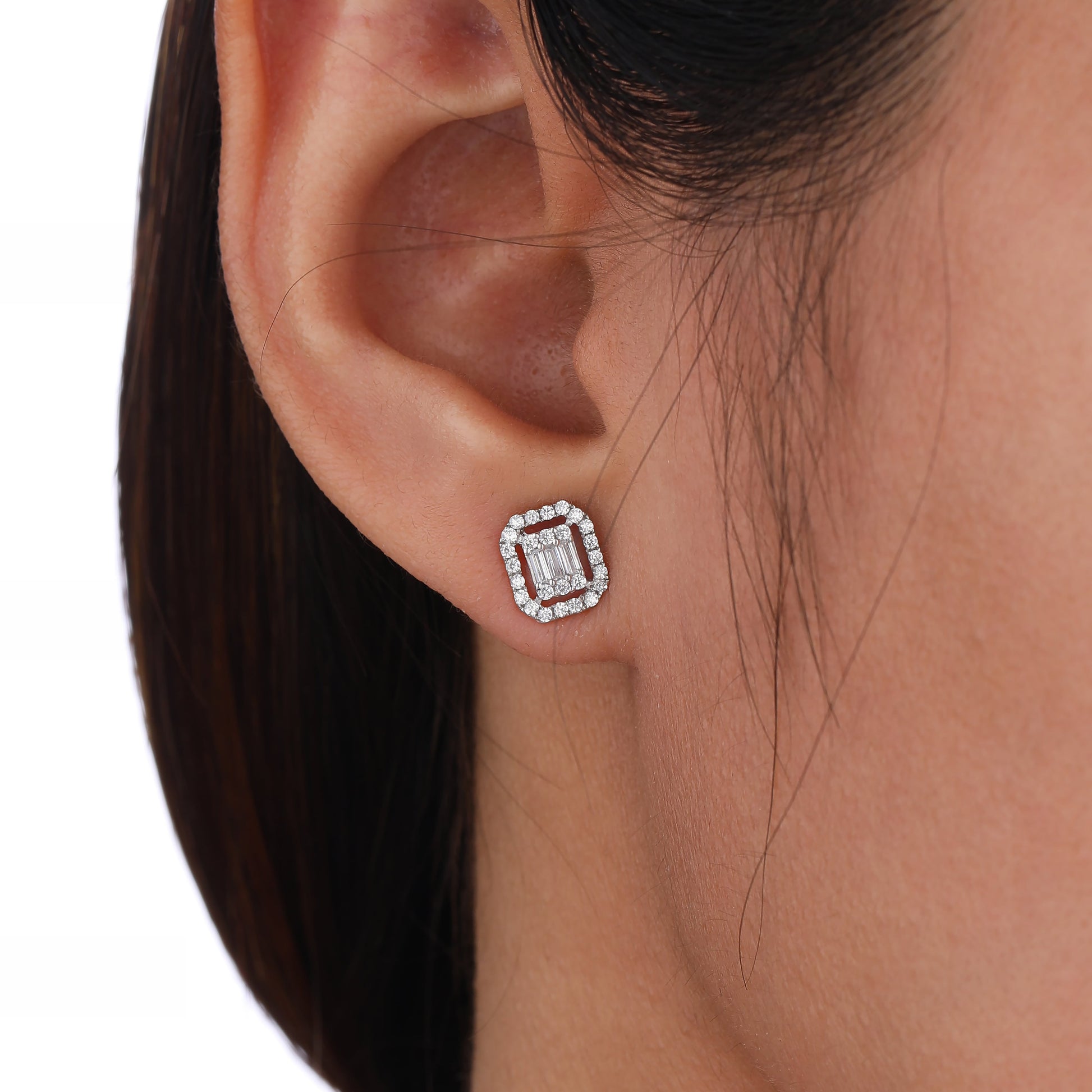 petite round and baguette stud earring