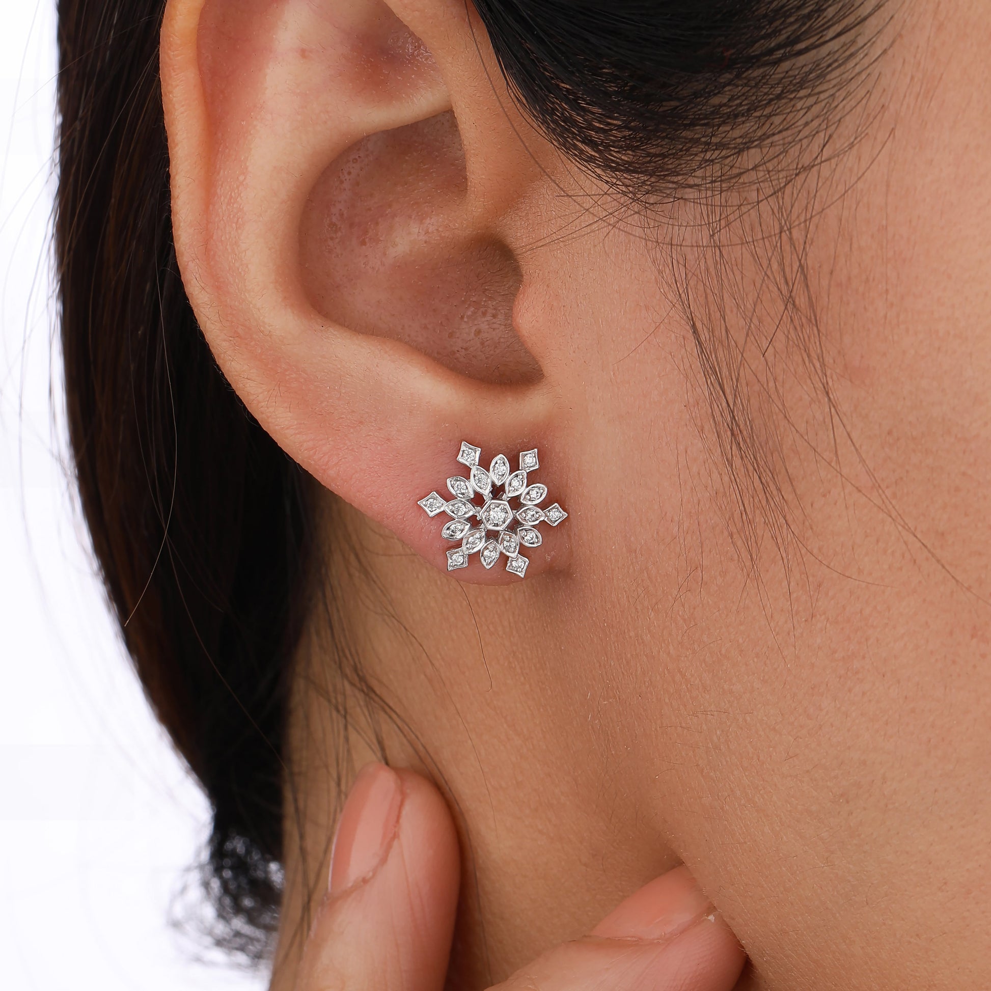 Round Moissanite Snowflake Design Stud Earrings