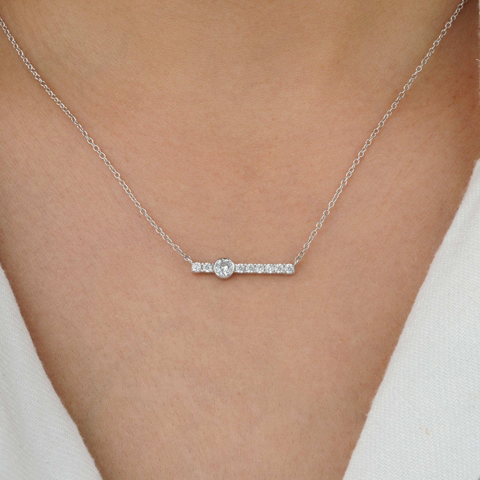 Horizontal Diamond Bar Necklace in 14K White Gold