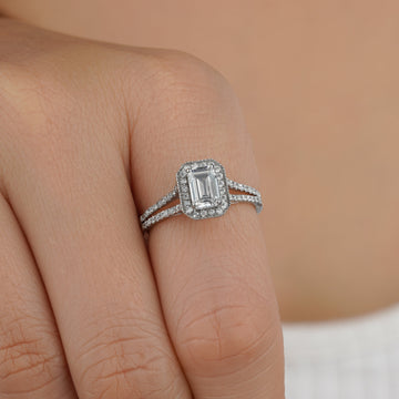 Emerald Cut Lab Grown Diamond Halo Engagement Ring