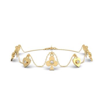 Gold Clover and Heart Charm Dangling Moissanite Bracelet