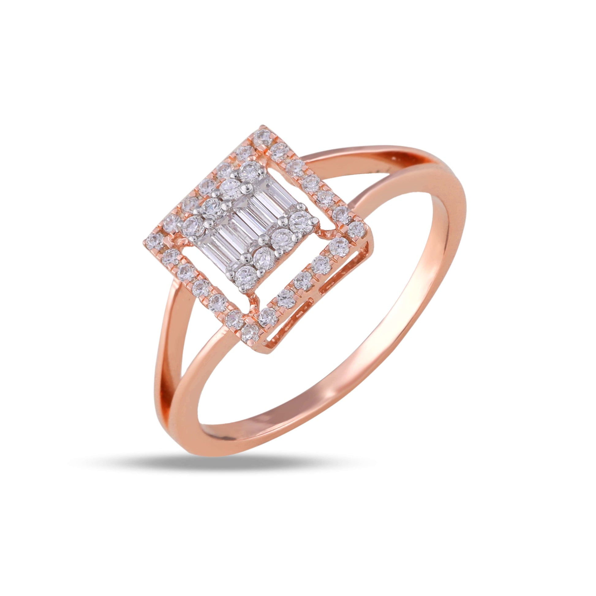 Rose Gold Diamond Square Halo Ring