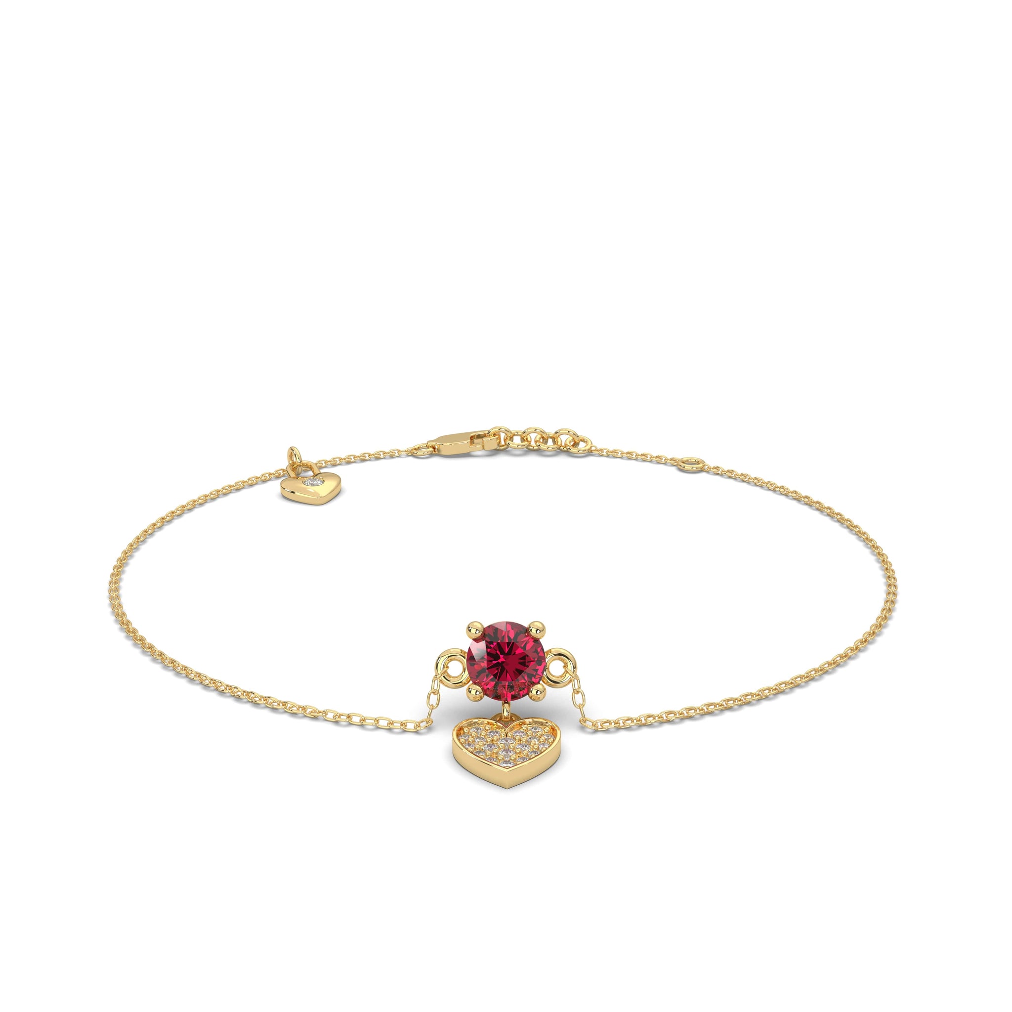 14k Ruby and Heart Moissanite Charm Bracelet