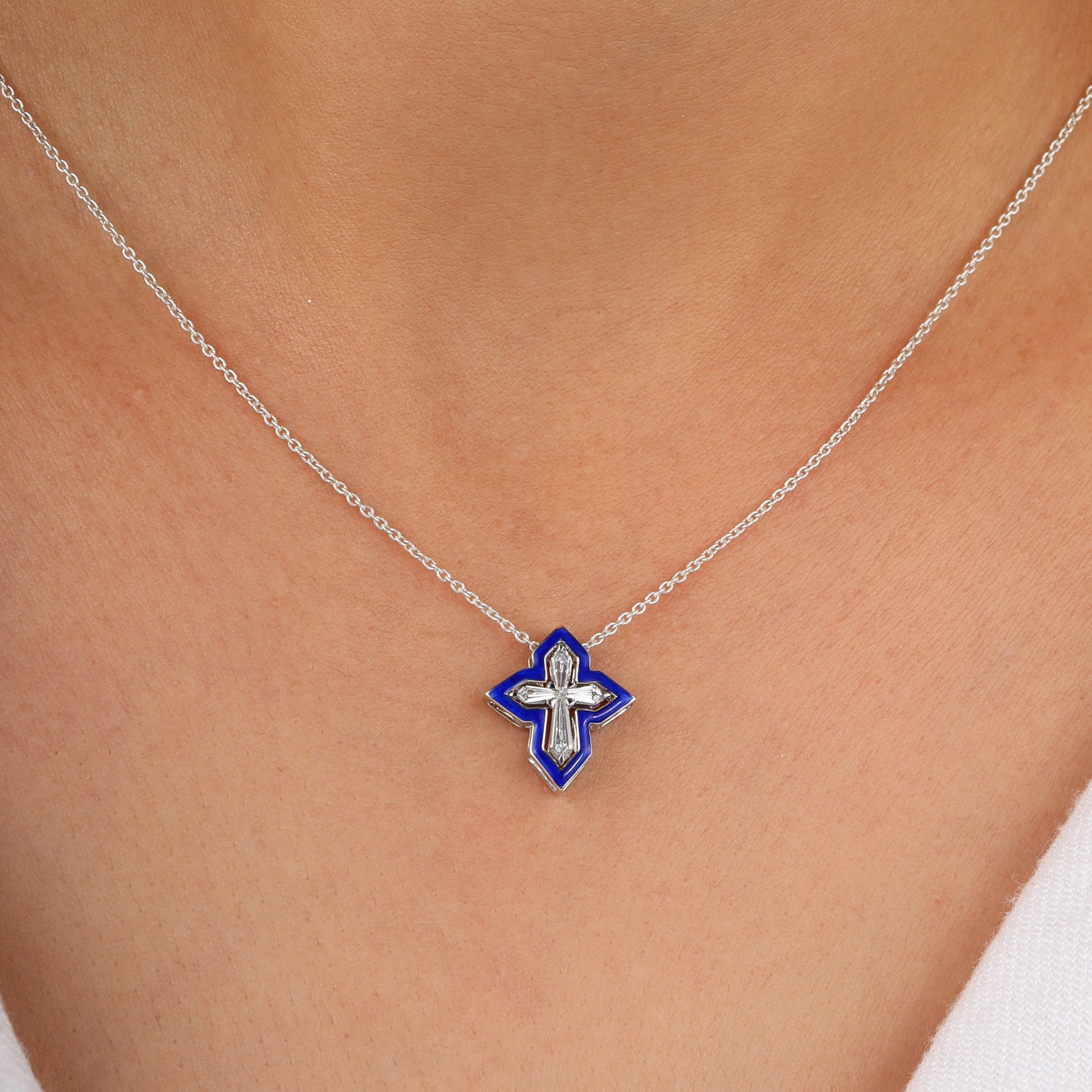 moissanite cross necklace in white gold