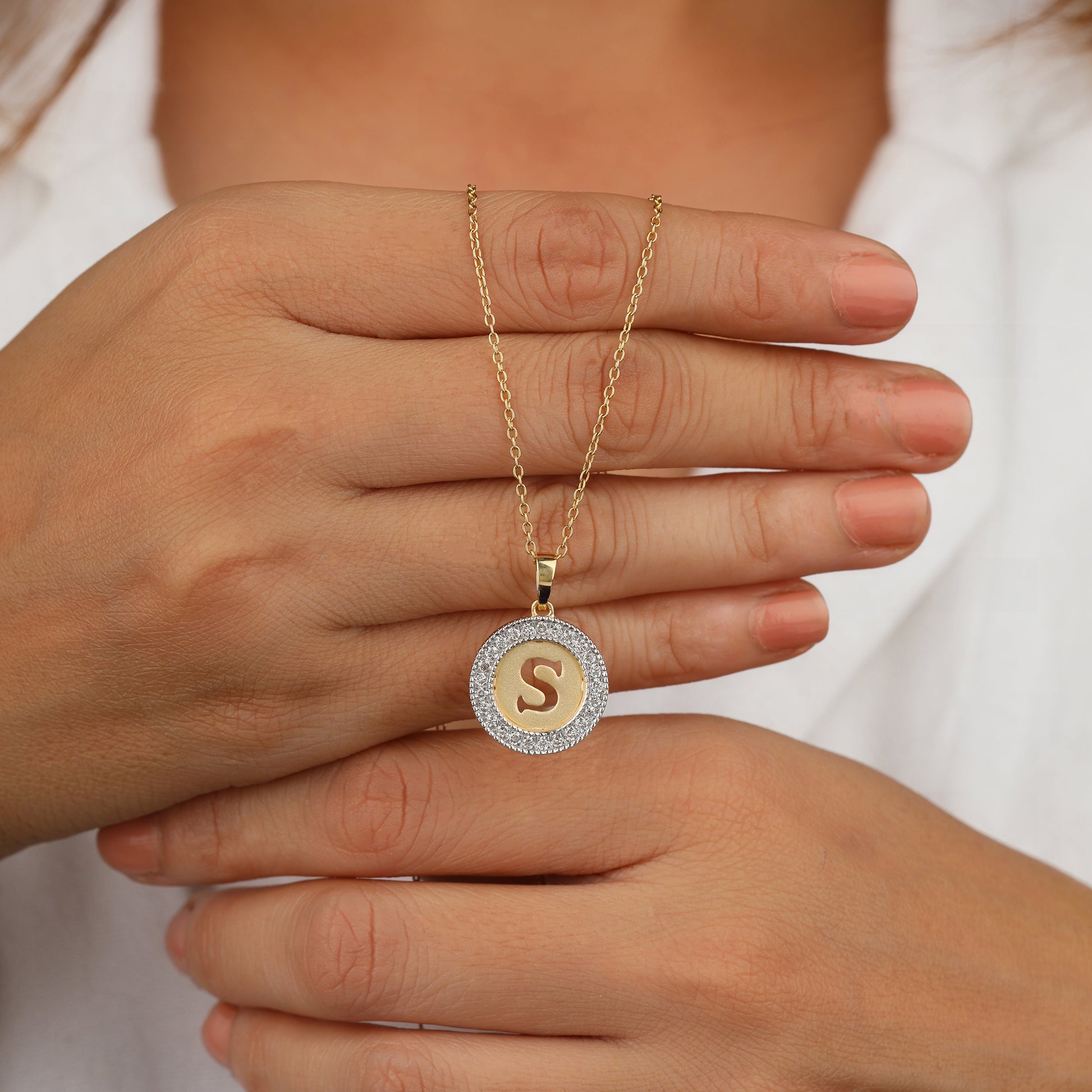 she is holding Diamond Accent Letter Initial Pendant Necklace