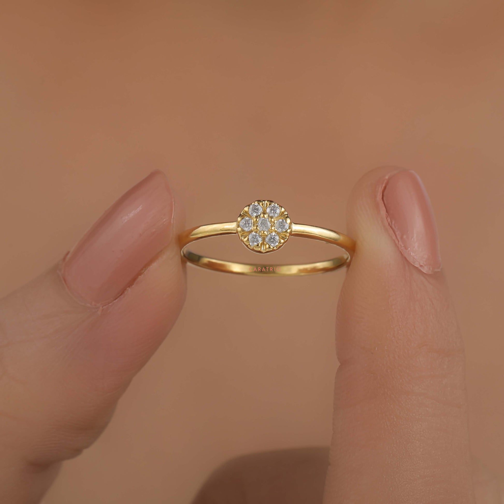 Petite Cluster Diamond Ring on model hand