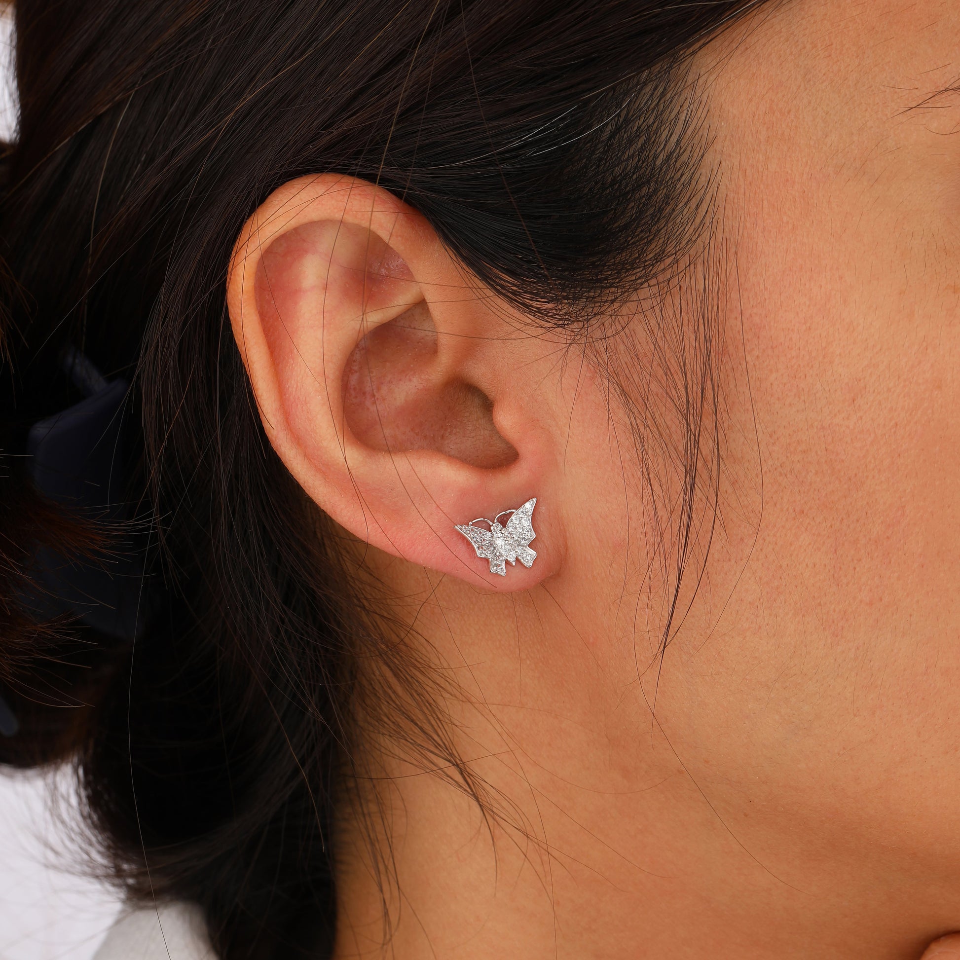  Round Cut Moissanite Diamond Butterfly Shape Stud Earrings