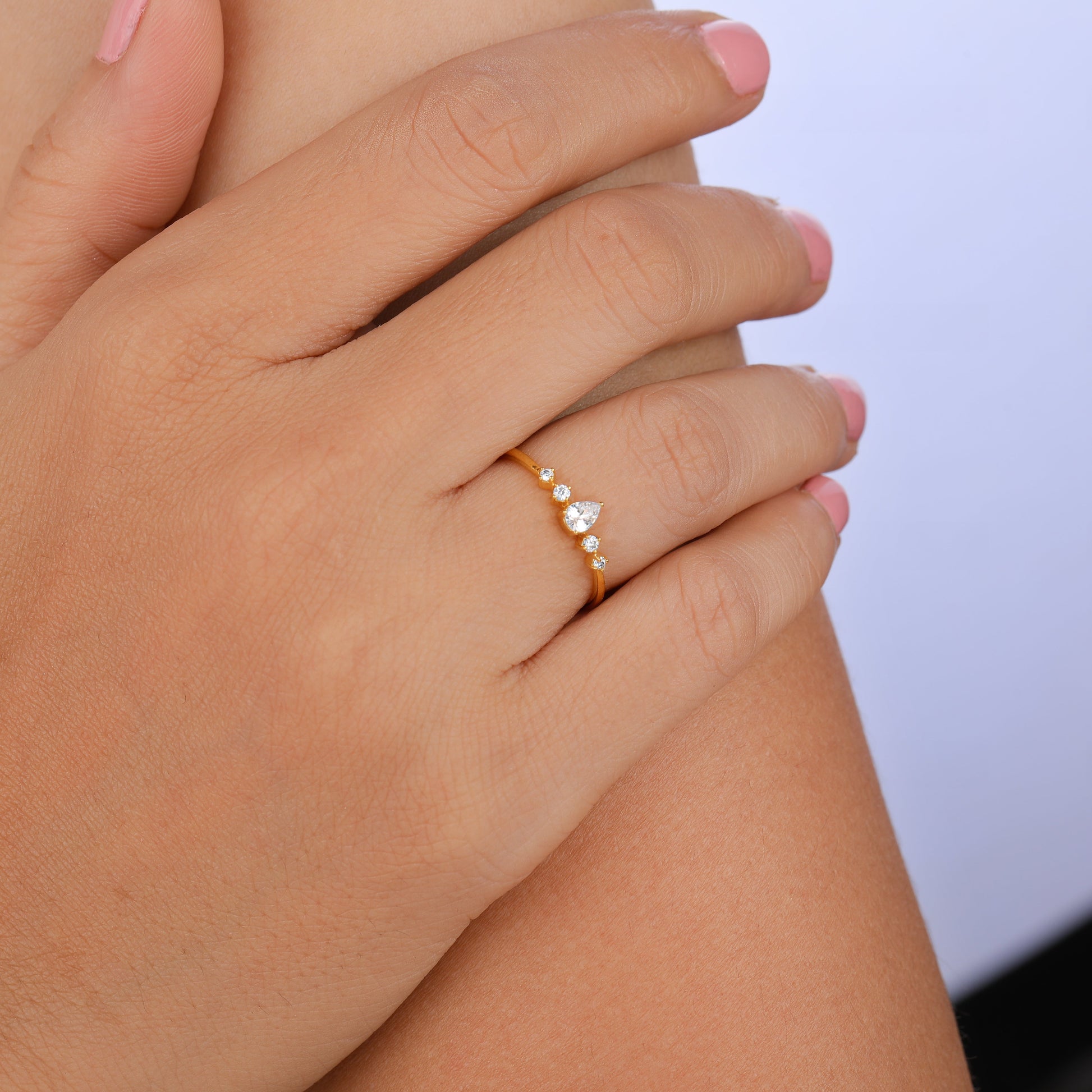 Pear and Graduated Round Lab Grown Diamond Wedding Ring