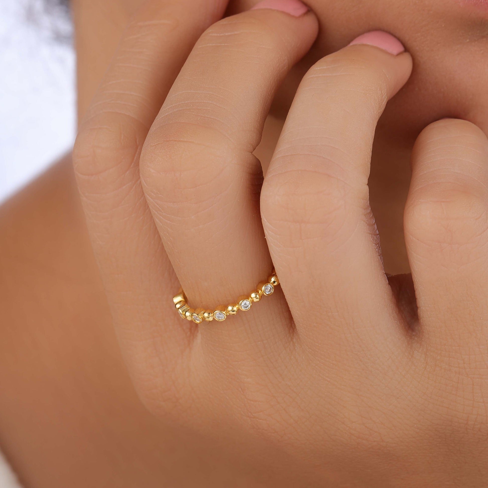 14k Solid Gold Beaded Band