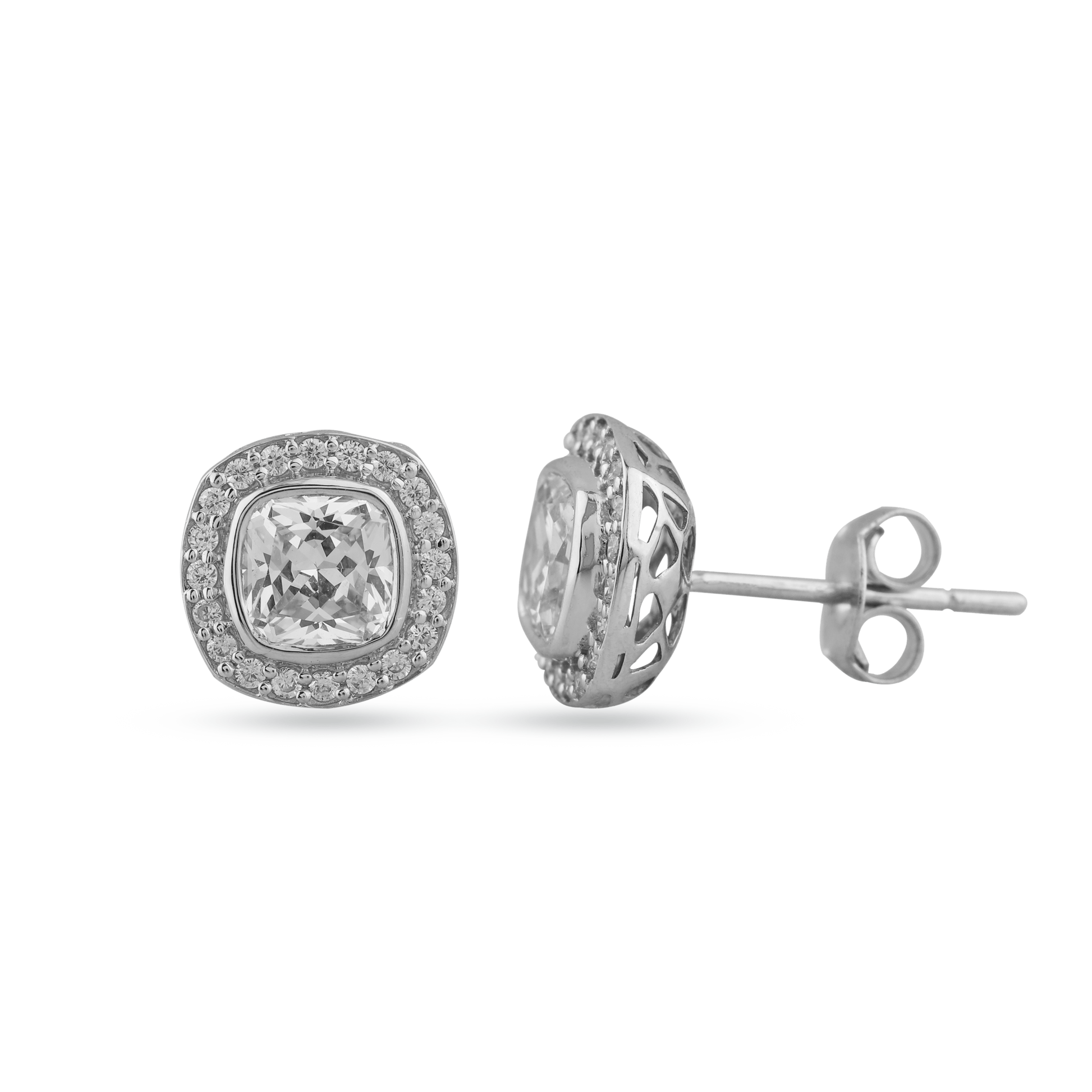 Cushion Moissanite Halo Stud Earring PNG file