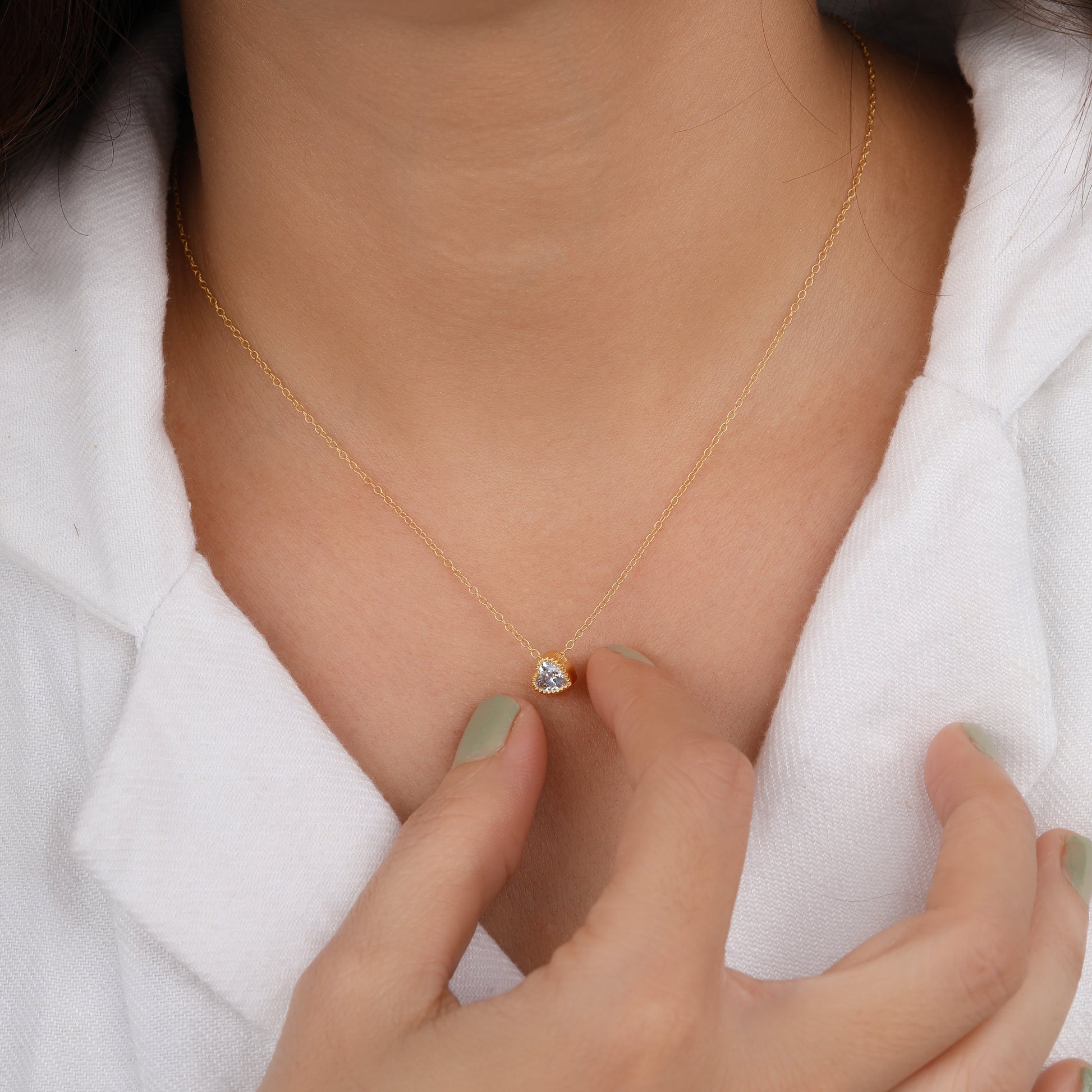 Bezel Set Heart Shape Diamond Solitaire Necklace