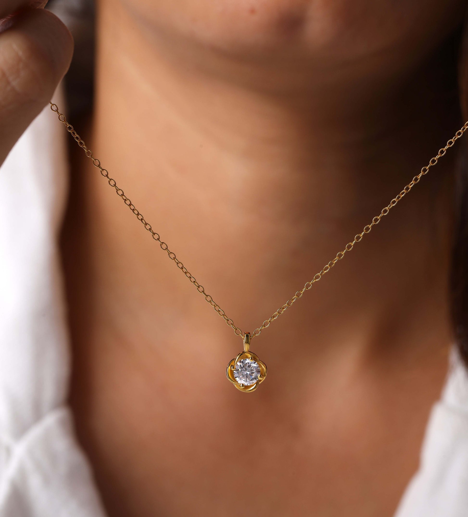 Round Moissanite Solitaire Necklace in 14K