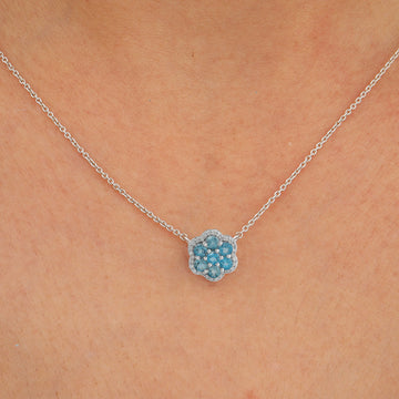 Lab Diamond and Aquamarine Flower Gemstone Necklace