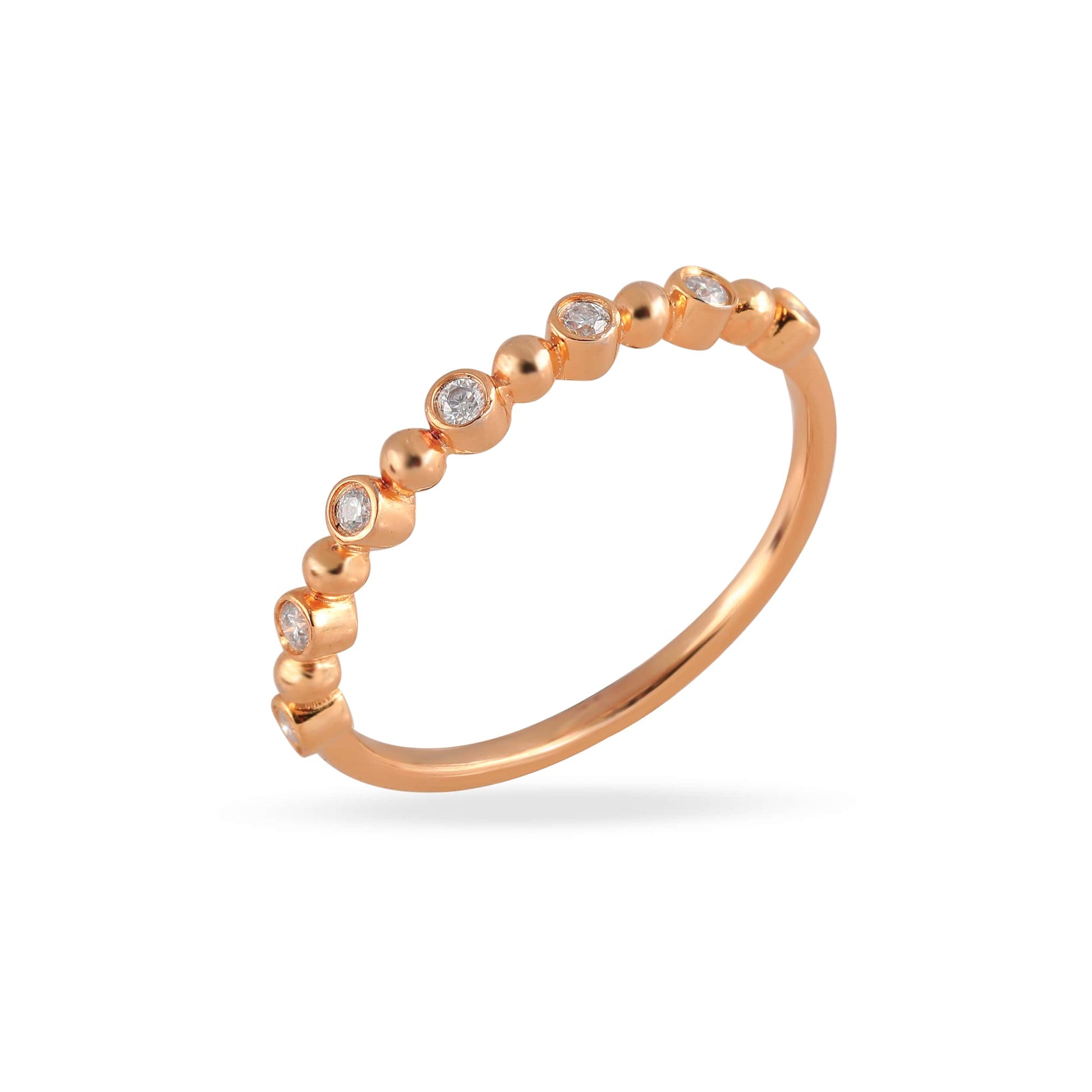Diamond and gold beaded ring in rose gold