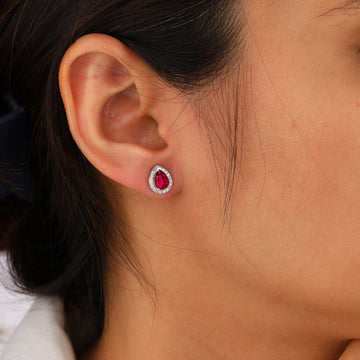 Pear-Shaped Sapphire Stud Earrings with Diamond Halo