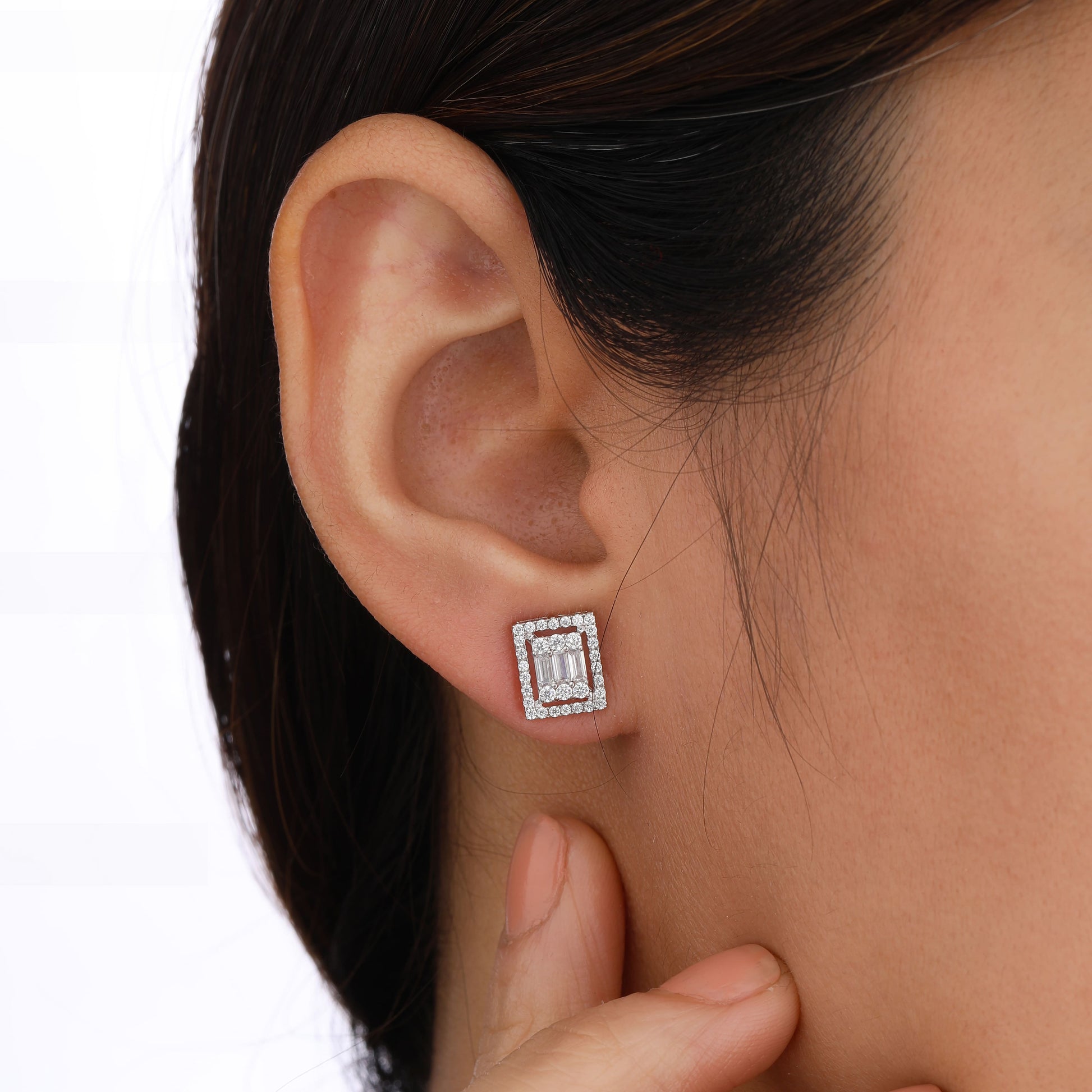 rectangle halo earring
