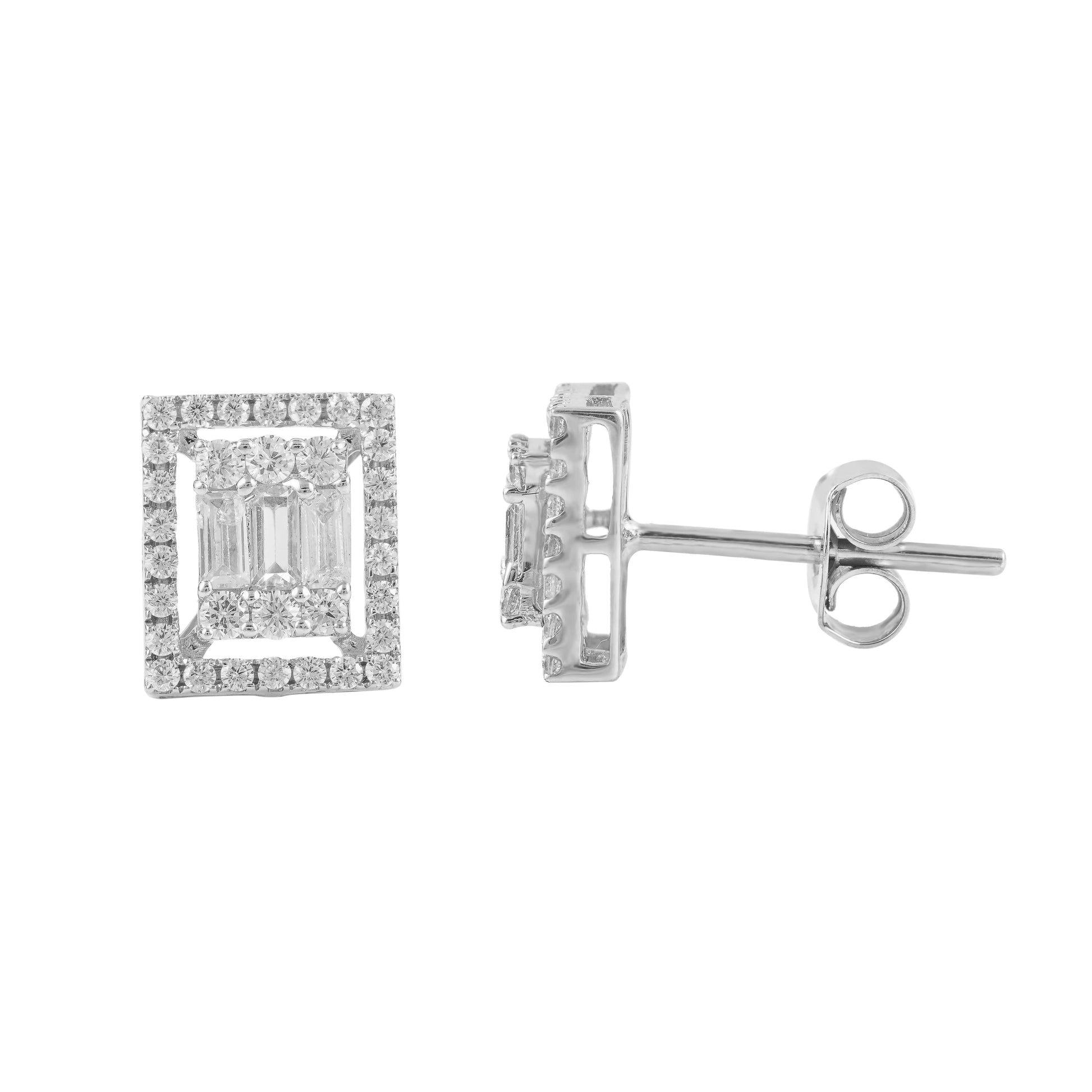 White gold rectangle halo earring
