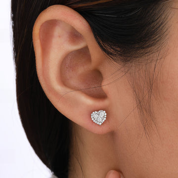 14k Round Moissanite Heart Shape Halo Stud Earrings