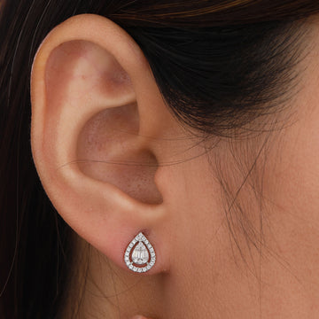 Pear Shape Illusion Moissanite Stud Earring