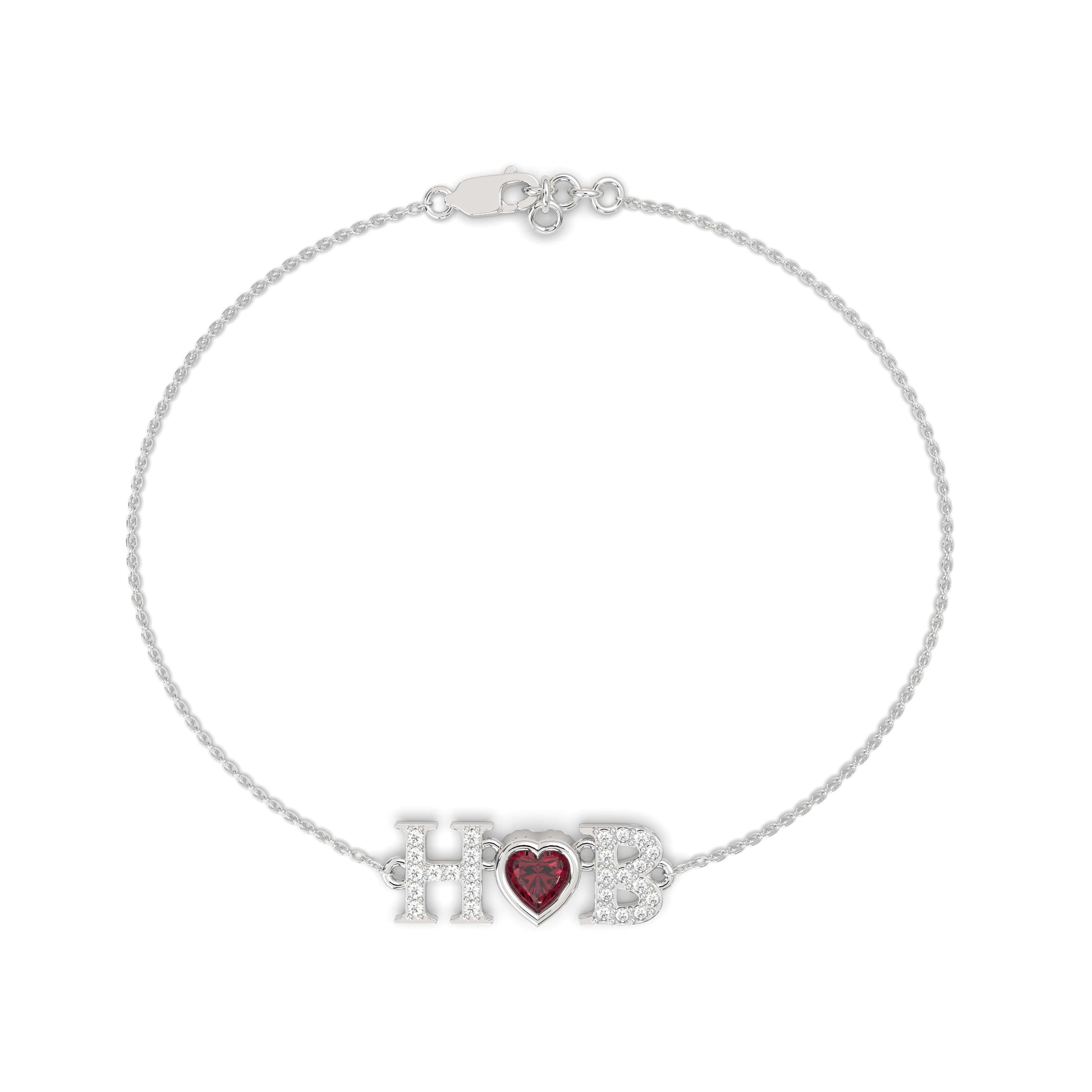 Heart with H and B bracelet in white gold