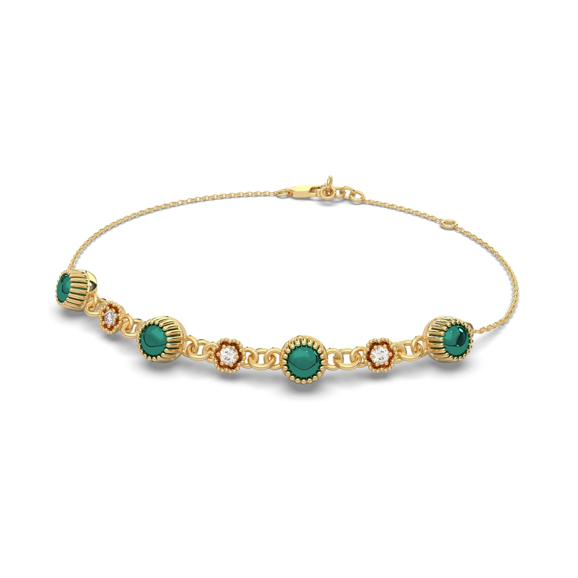 emerald gemstone yellow gold bracelet