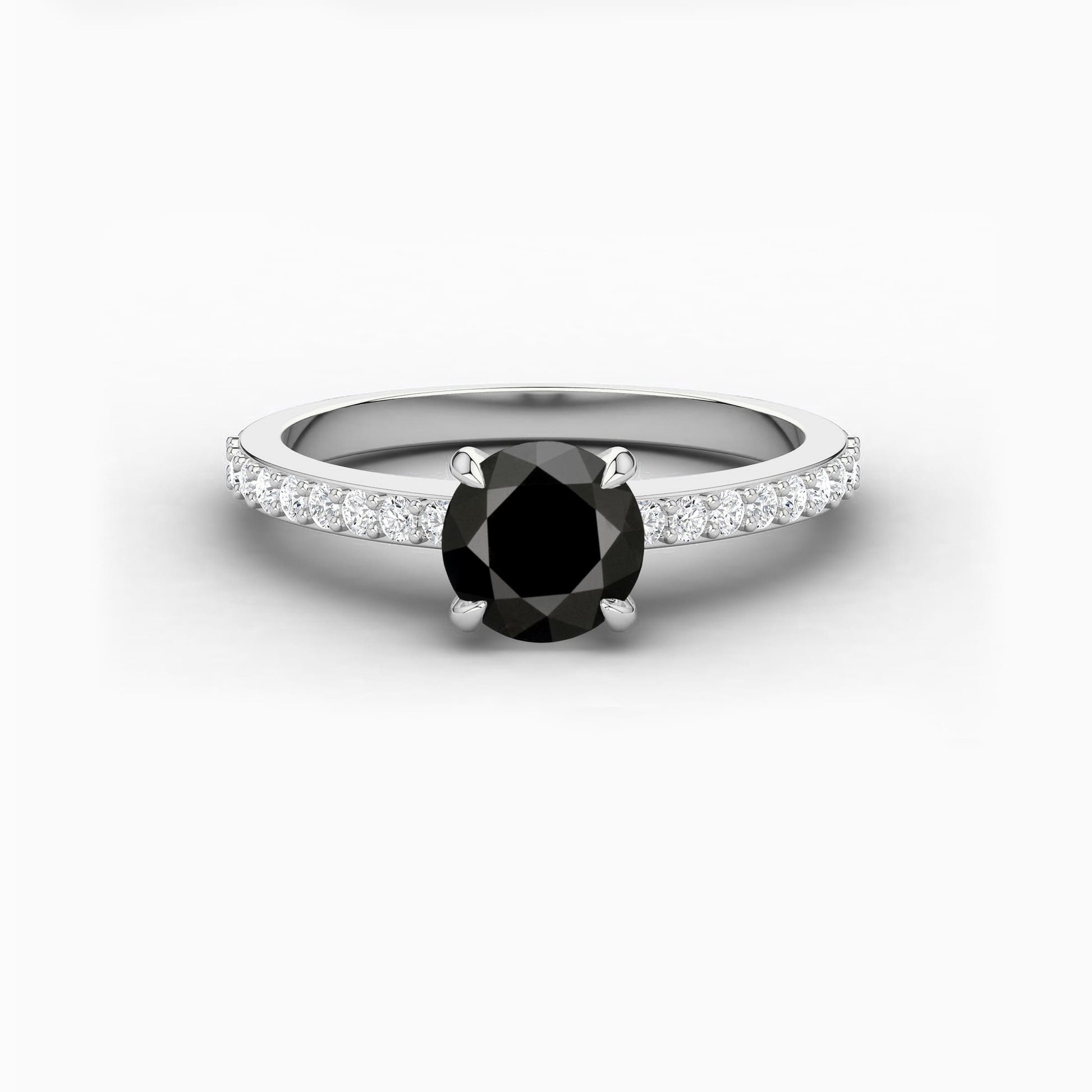 black stone white gold engagement ring