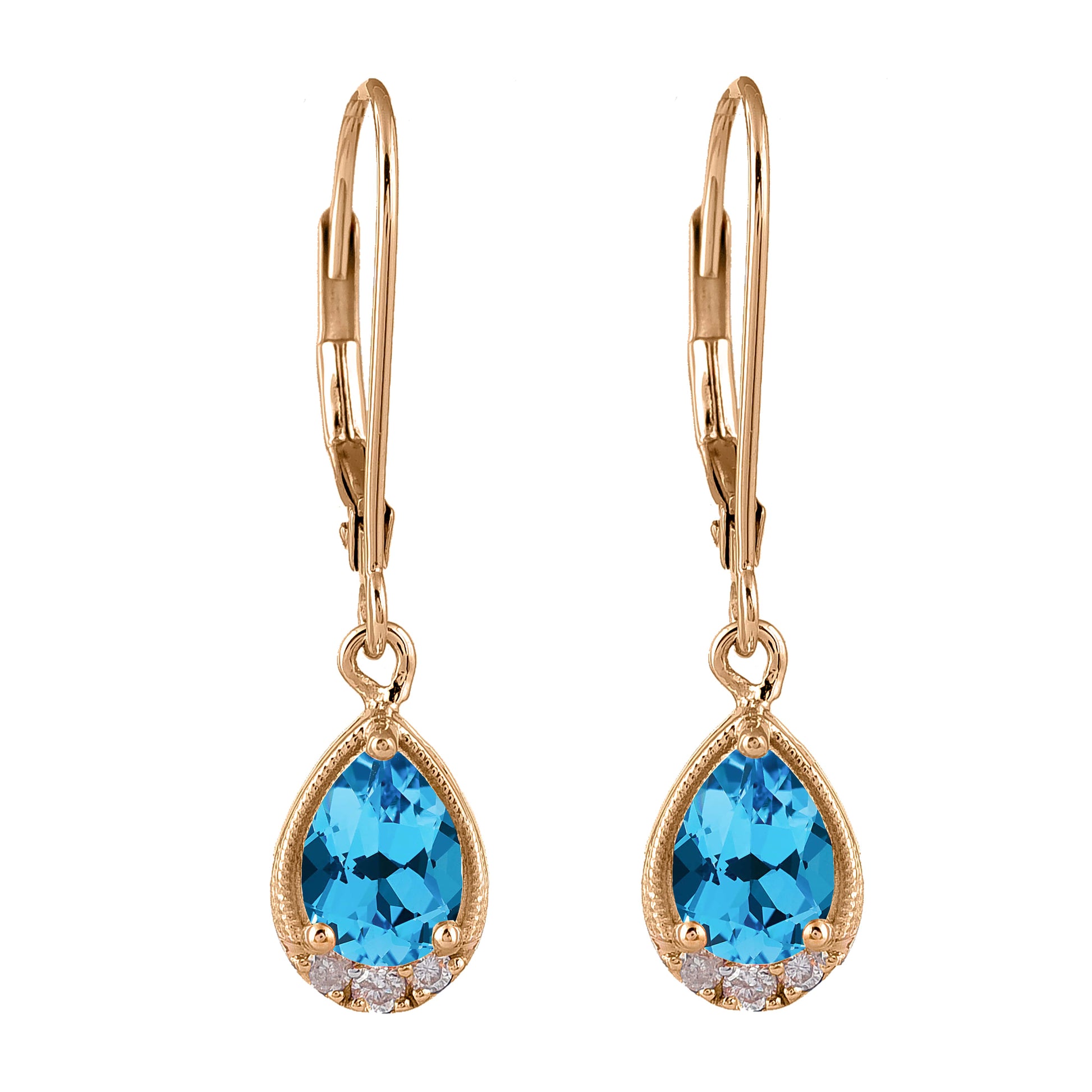 Luxurious lever-back earrings boasting blue topaz and diamond accents