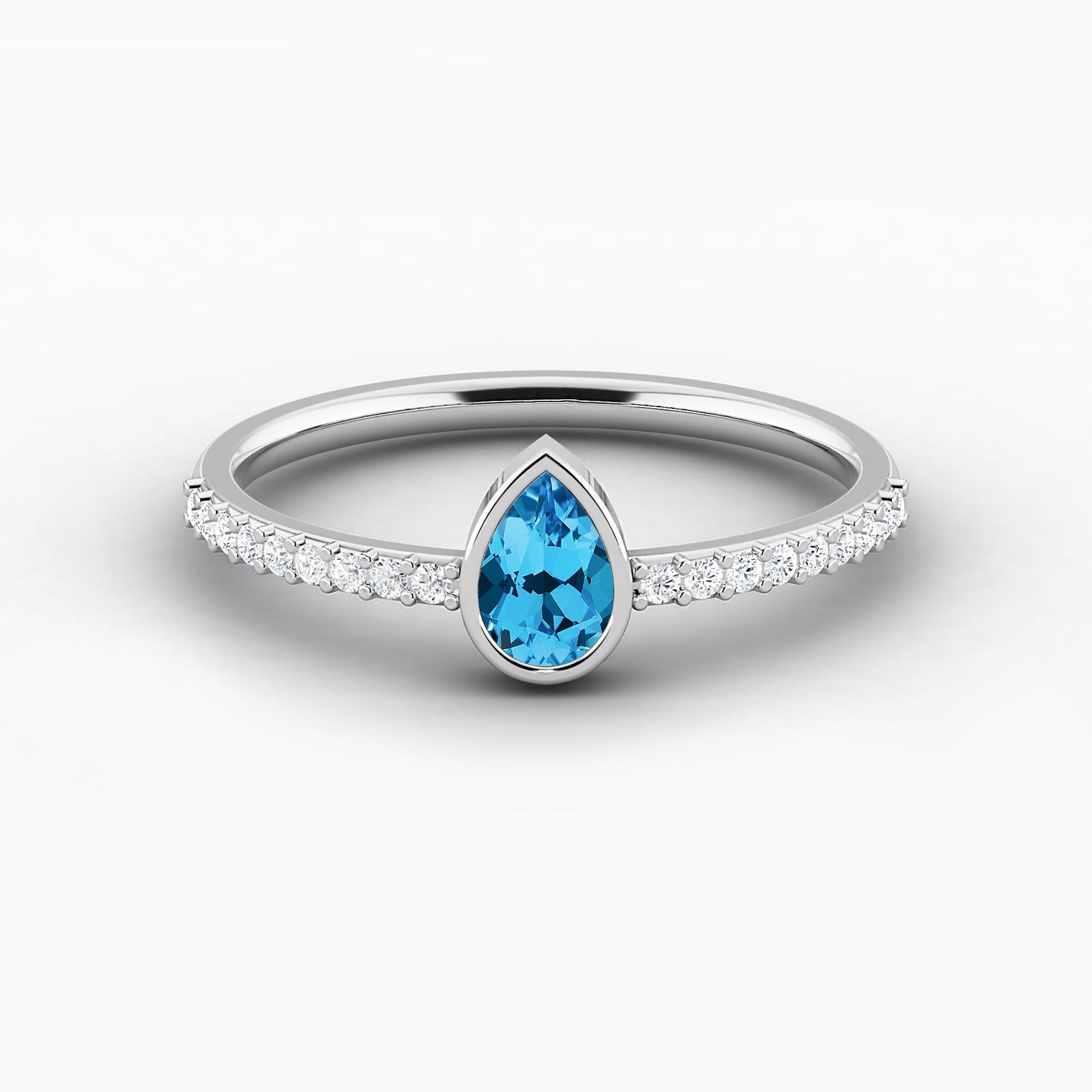 blue topaz Pave Engagement Ring