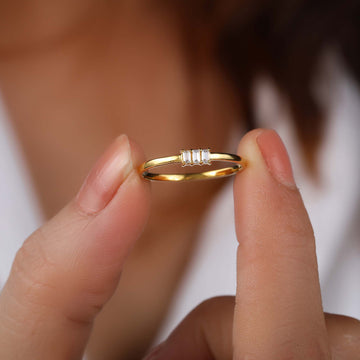 14k Gold Moissanite Baguette Stackable Ring