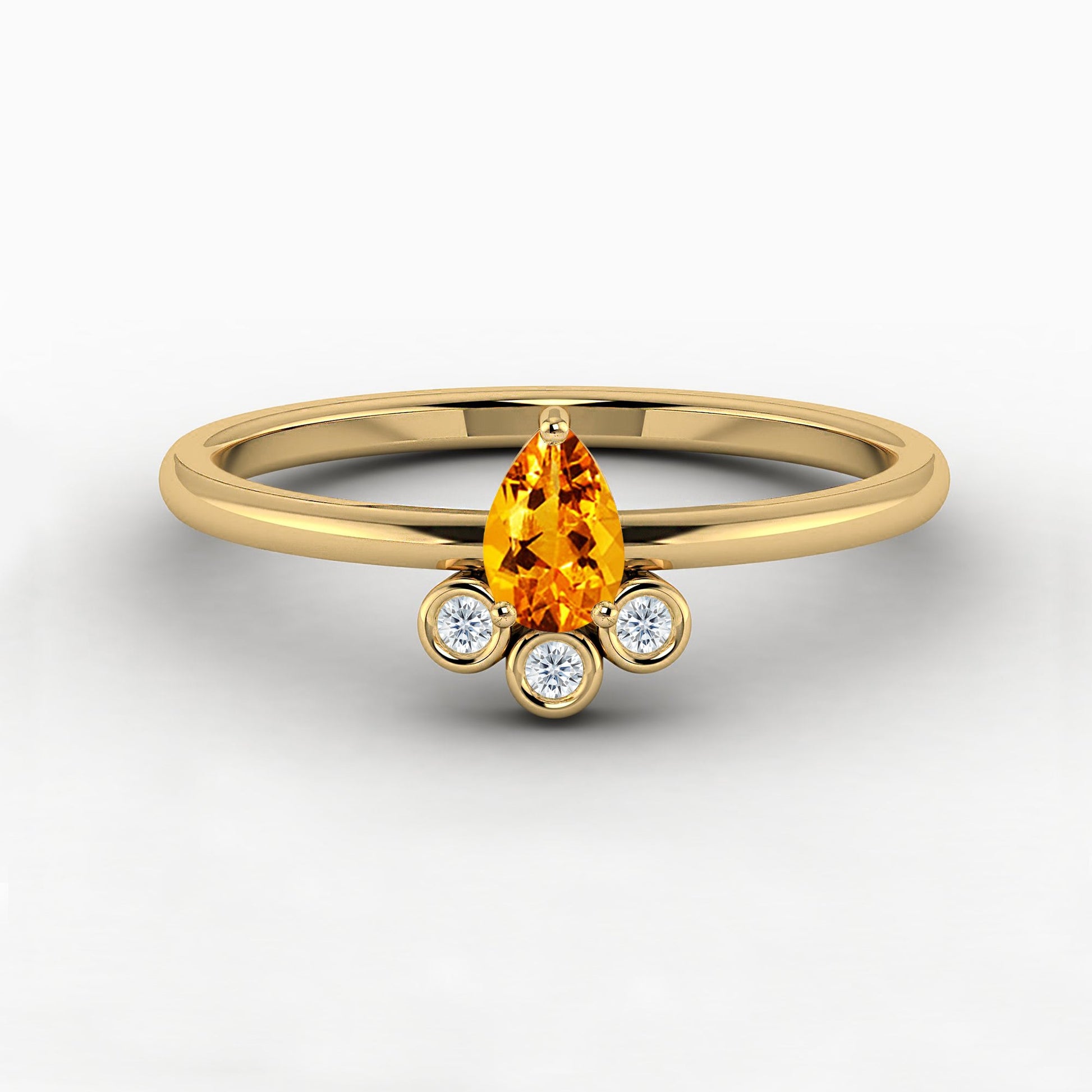 yellow gold citrine stone Pear Cut Engagement Ring