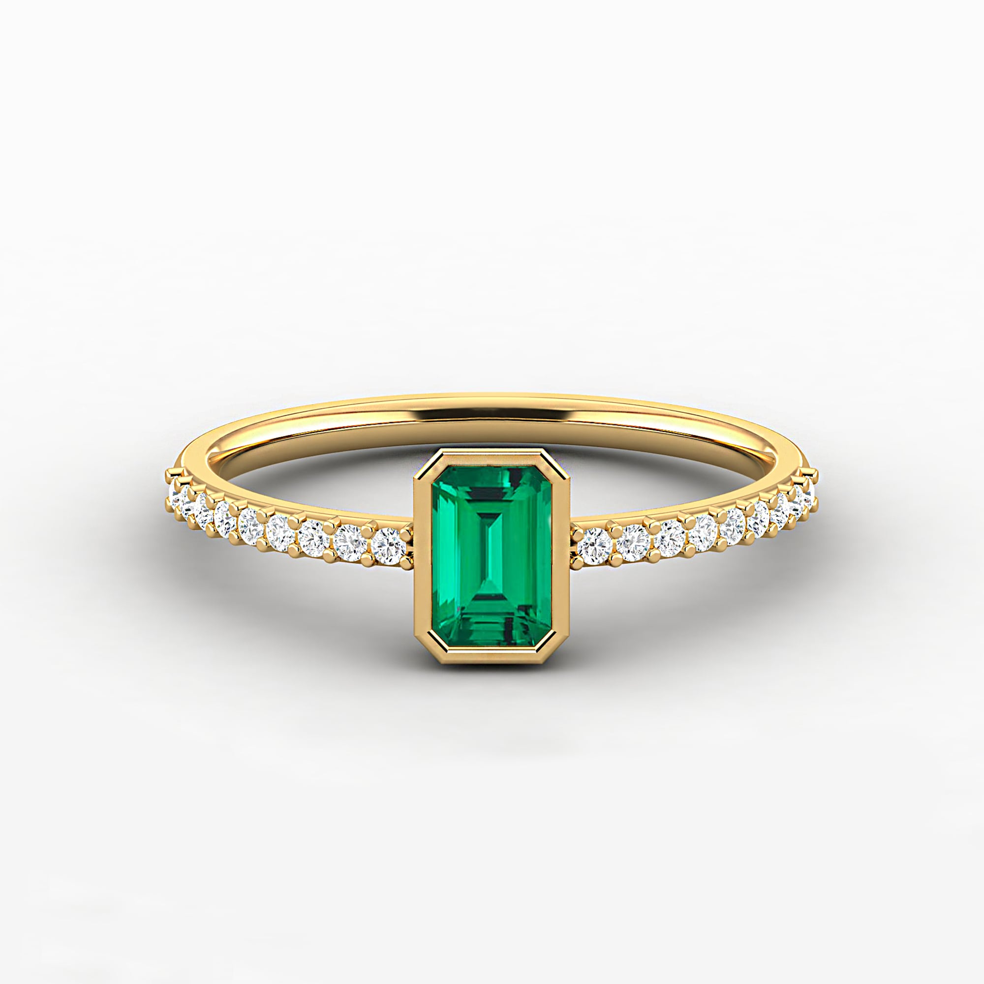 Emerald Cut Emerald Bezel Set Pave Engagement Ring