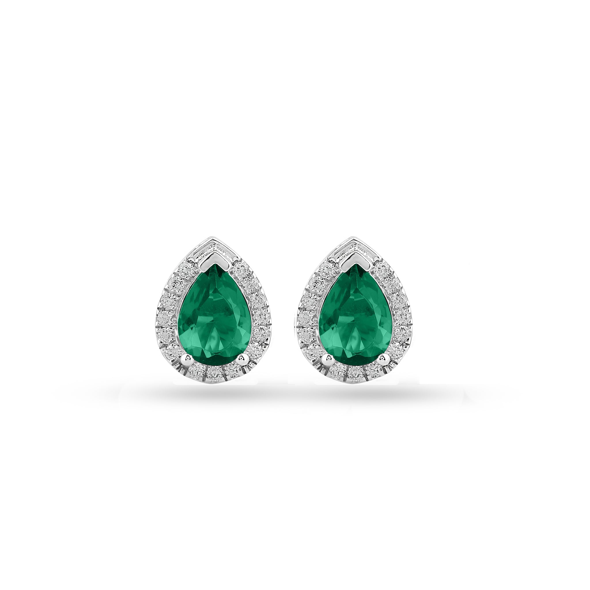 Pear cut emerald gemstone halo earrings