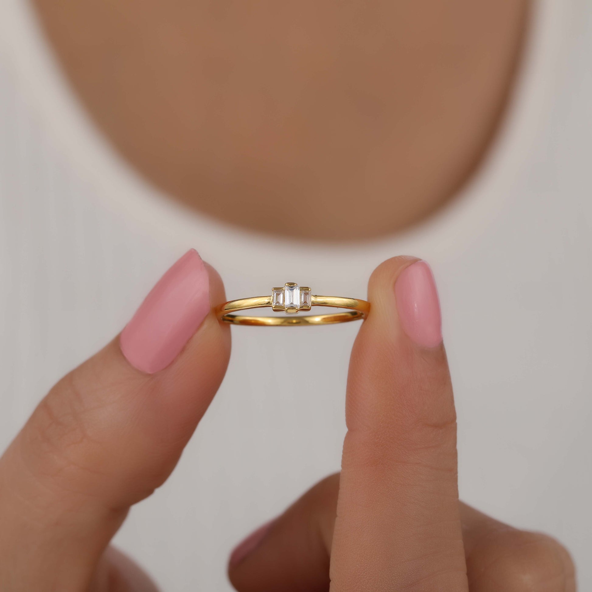 Yellow Gold Baguette Moissanite Minimalist Ring