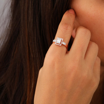 Square Baguette Halo Diamond Ring