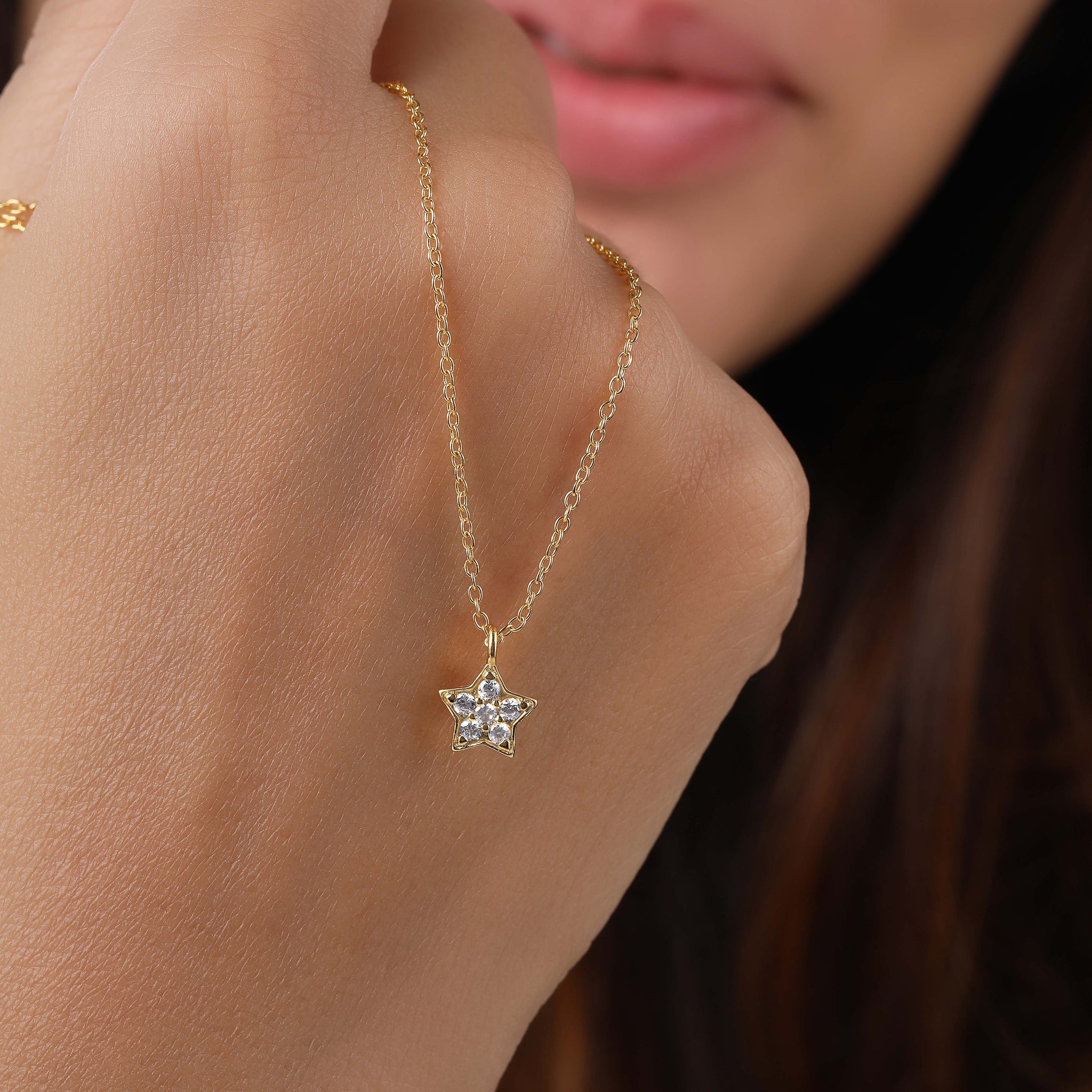 14k Gold Lab Grown Diamond Star Charm Necklace