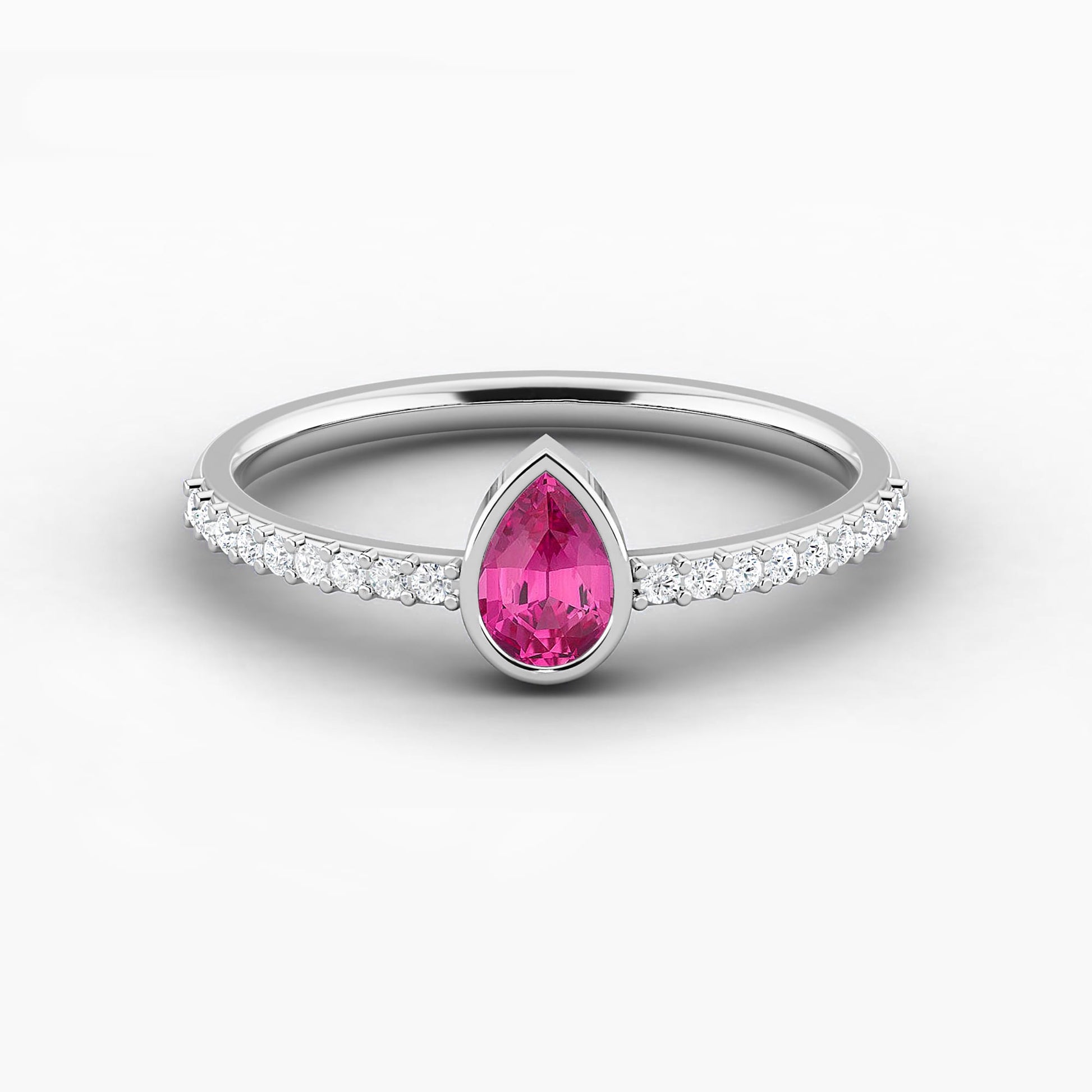 pink sapphire pear shape bezel set engagement ring