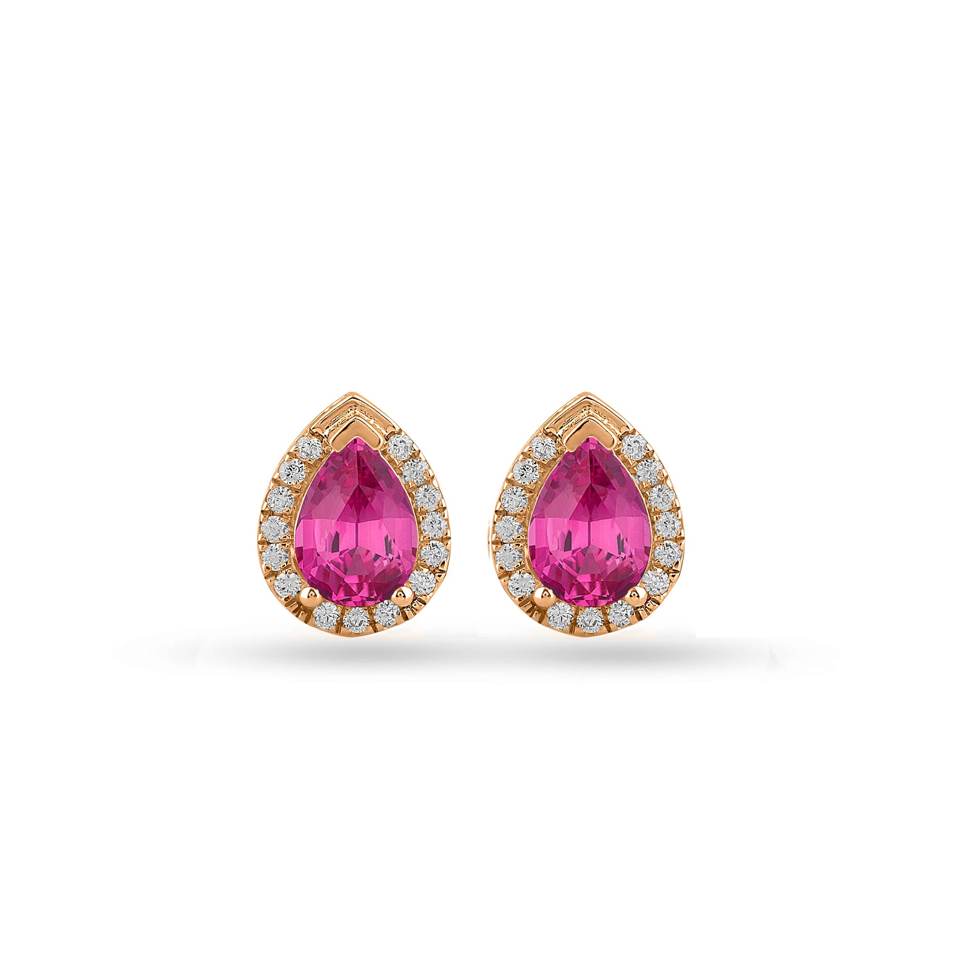 pink sapphire halo stud earrings