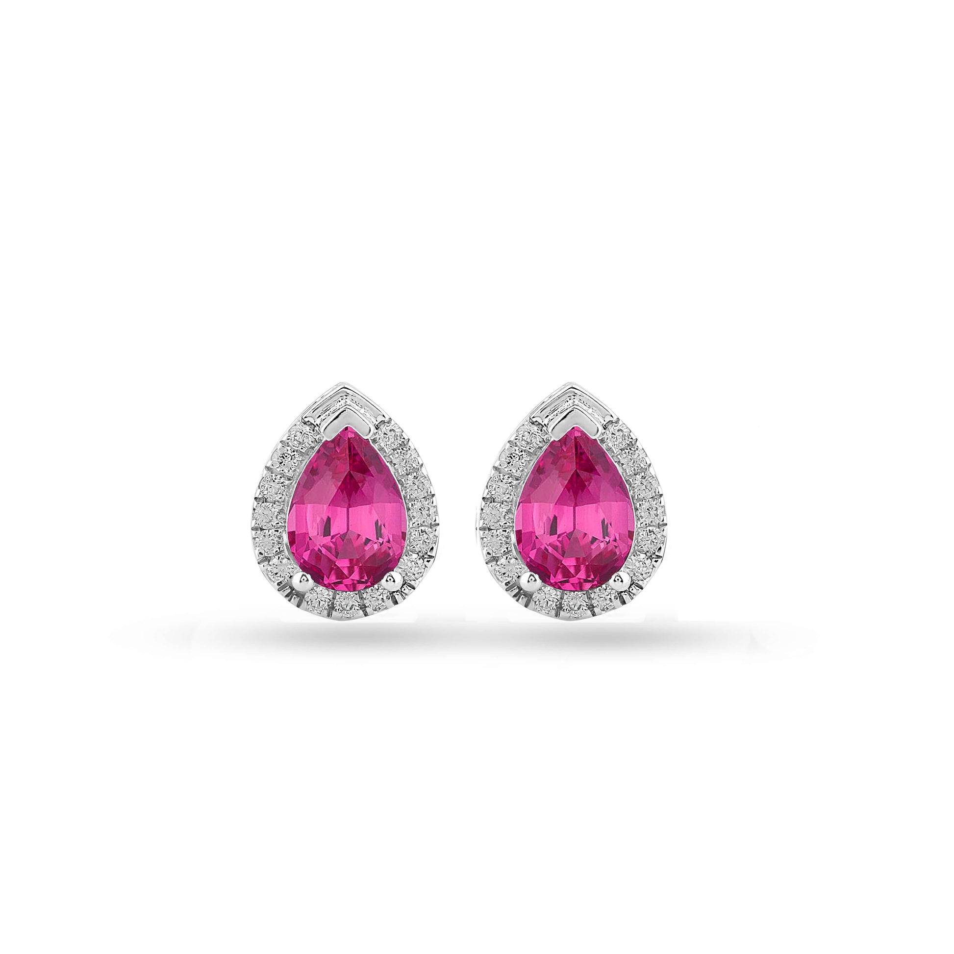 pink sapphire halo stud earrings in white gold