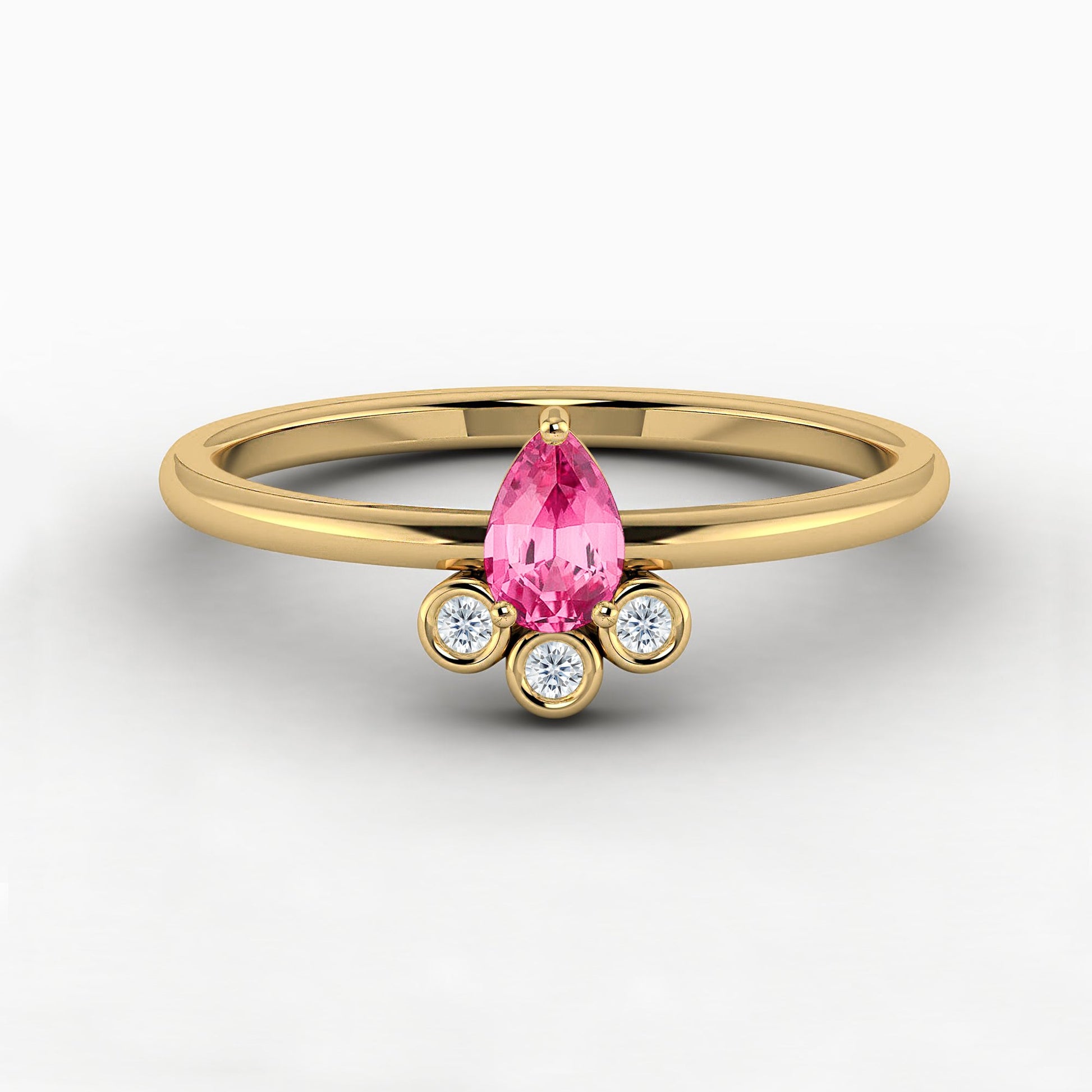 yellow gold pink tourmaline  Pear Cut Engagement Ring