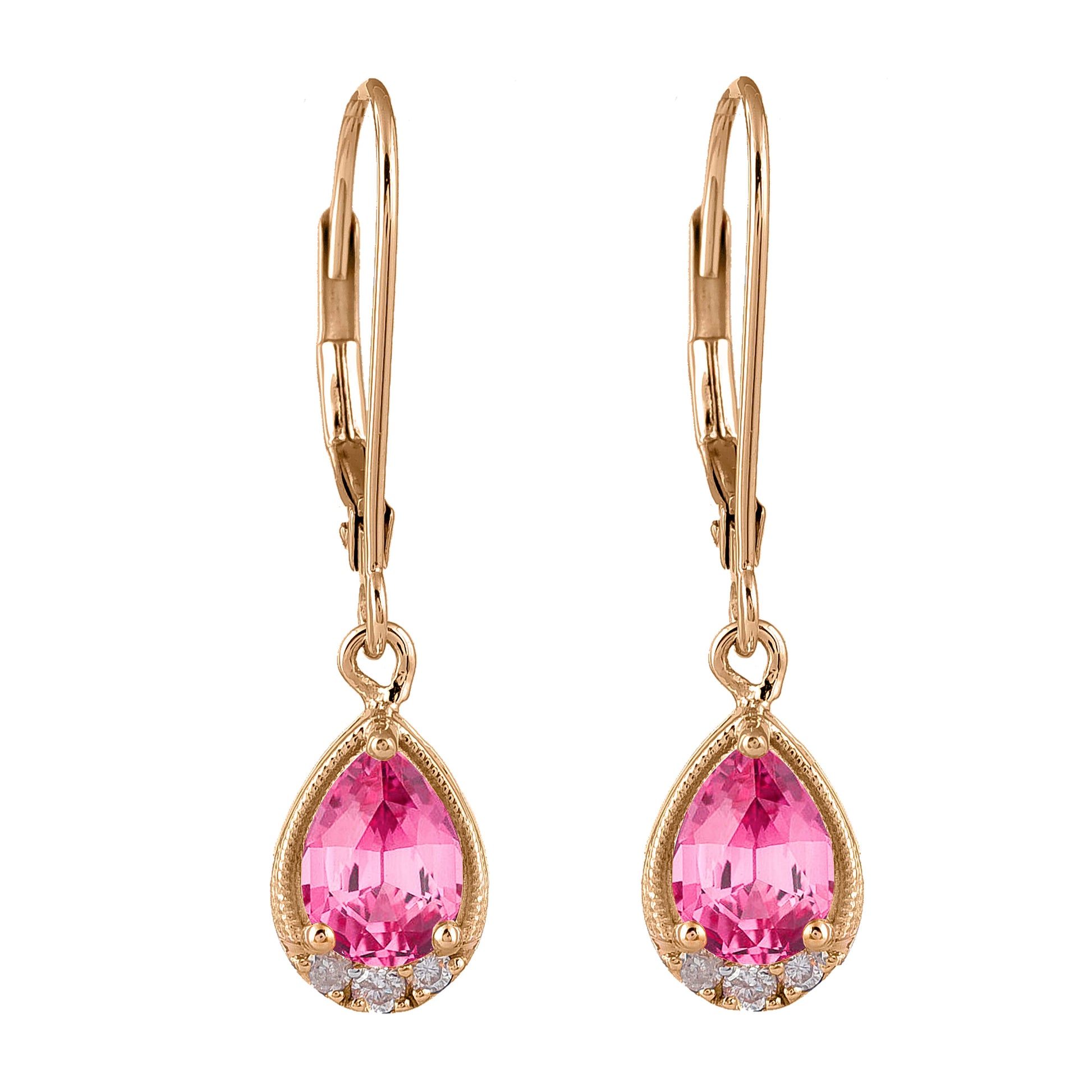 Elegant Pink Tourmaline & Diamond Lever-Back Earrings
