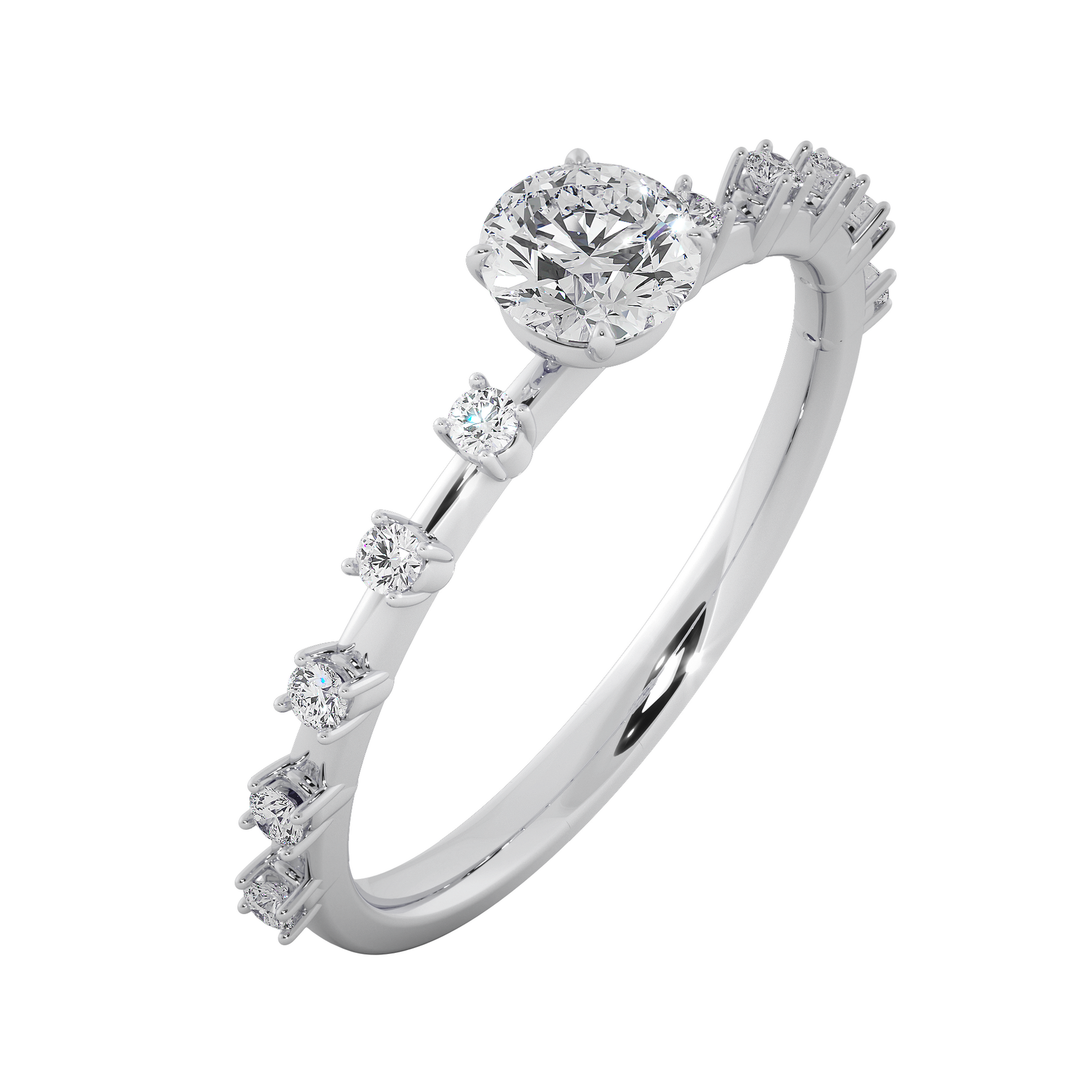 White Gold Engagement Ring with Side Accents