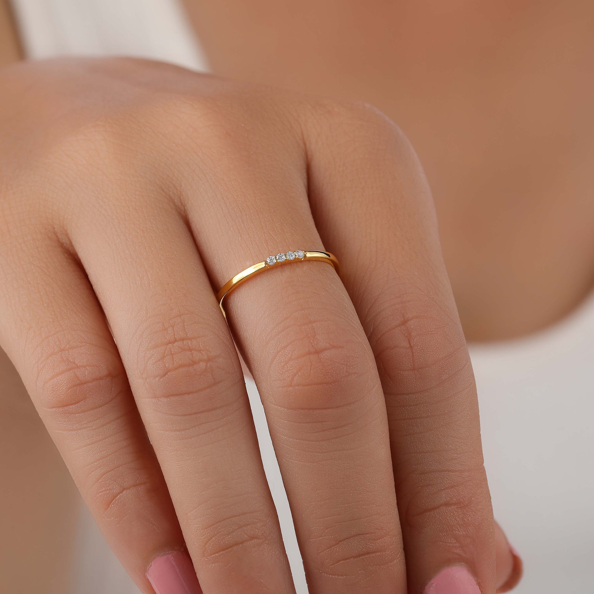 Simple Diamond Ring on Model hand